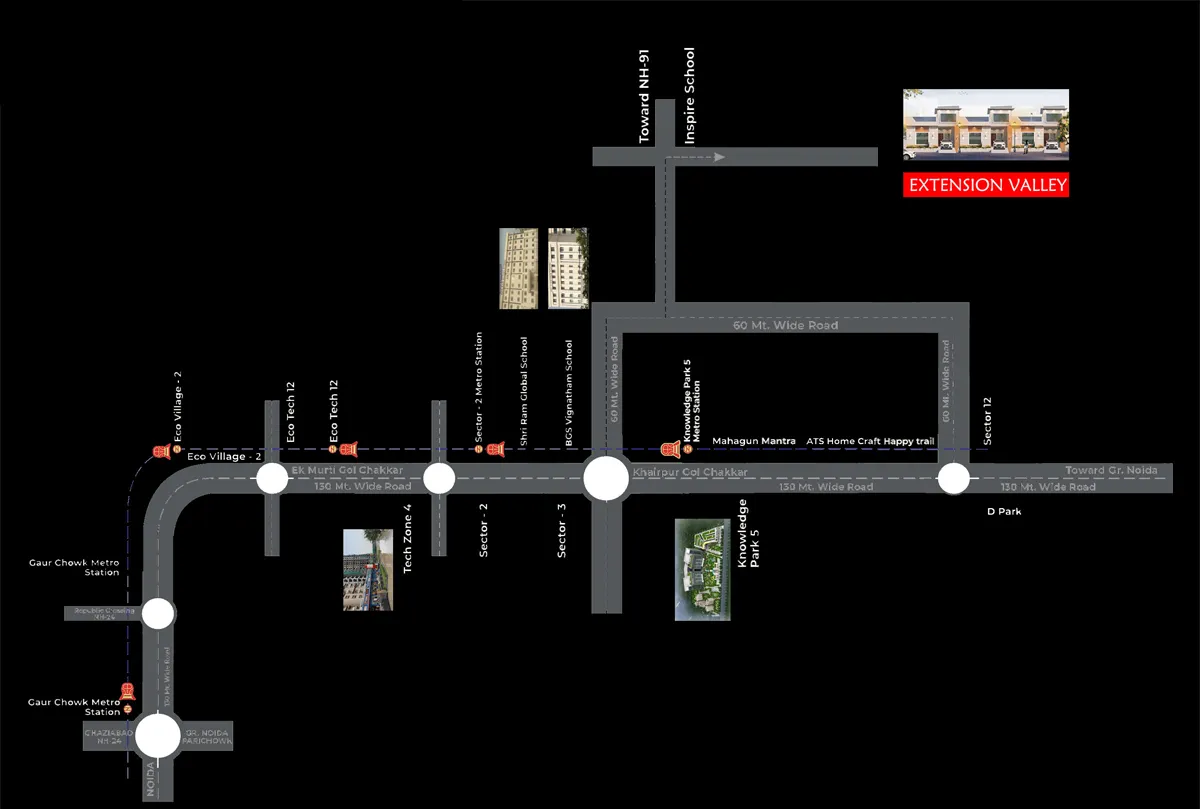 Extension Valley location map on the Sector 10 Noida Extension grid