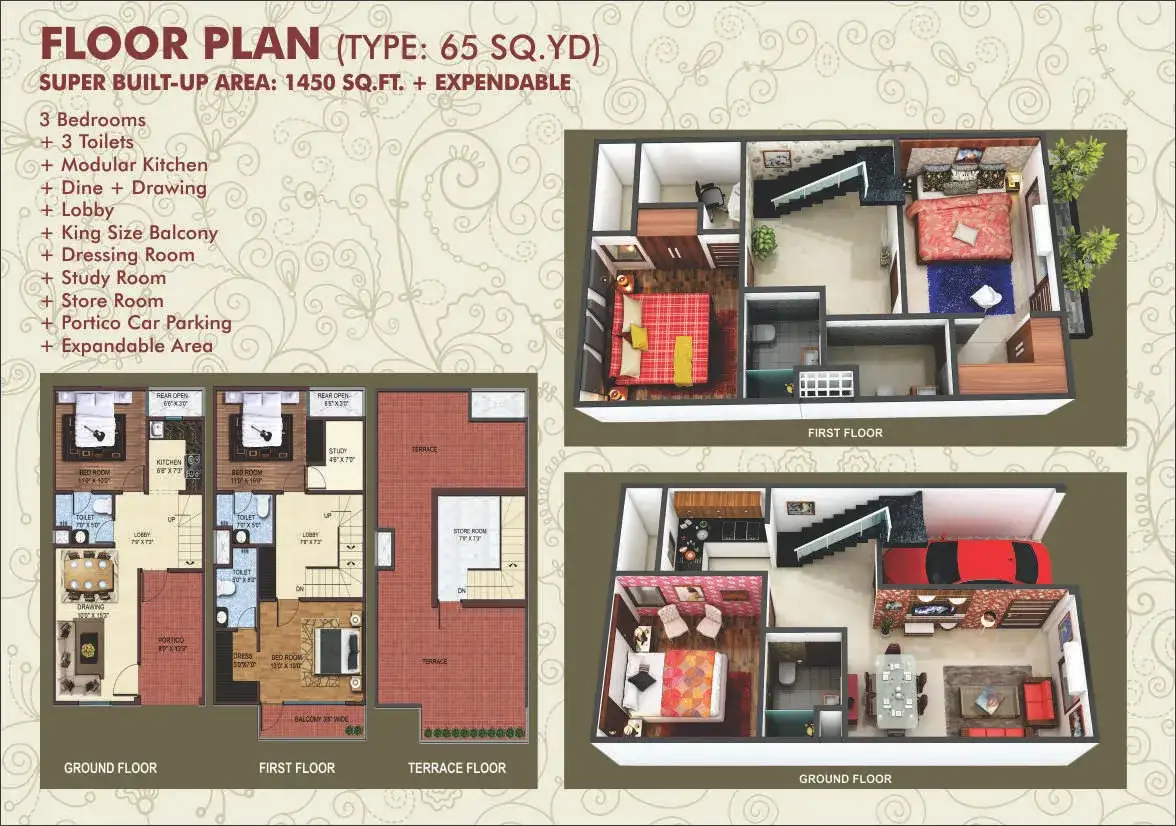 Novel Valley 65 sq yd floor plan with 1,450 sq ft super built-up