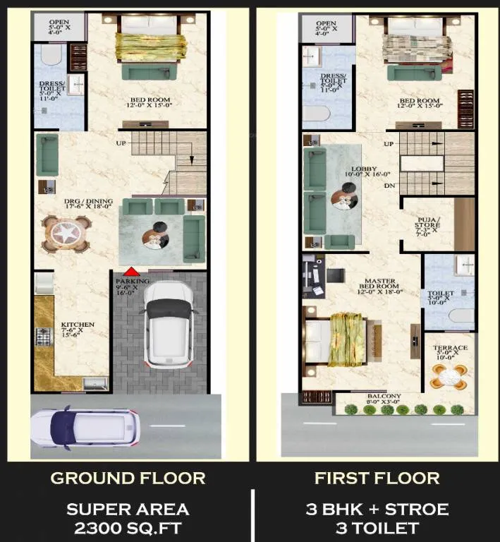 Windsor Valley 2300 sq ft 3 BHK plus store floor plan