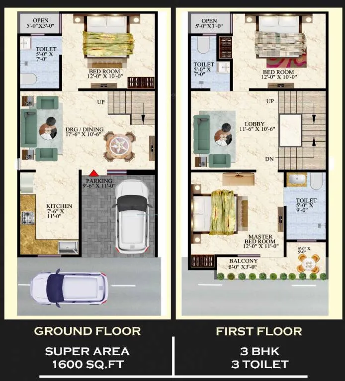 Windsor Valley 1600 sq ft 3 BHK floor plan