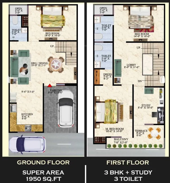 Windsor Valley 1950 sq ft 3 BHK plus study floor plan