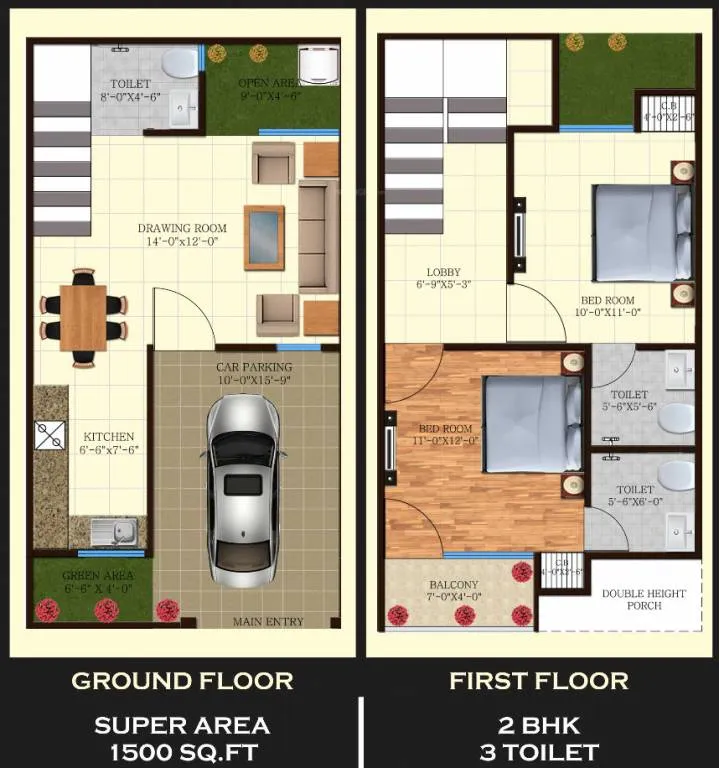 Windsor Valley 1500 sq ft 2 BHK floor plan