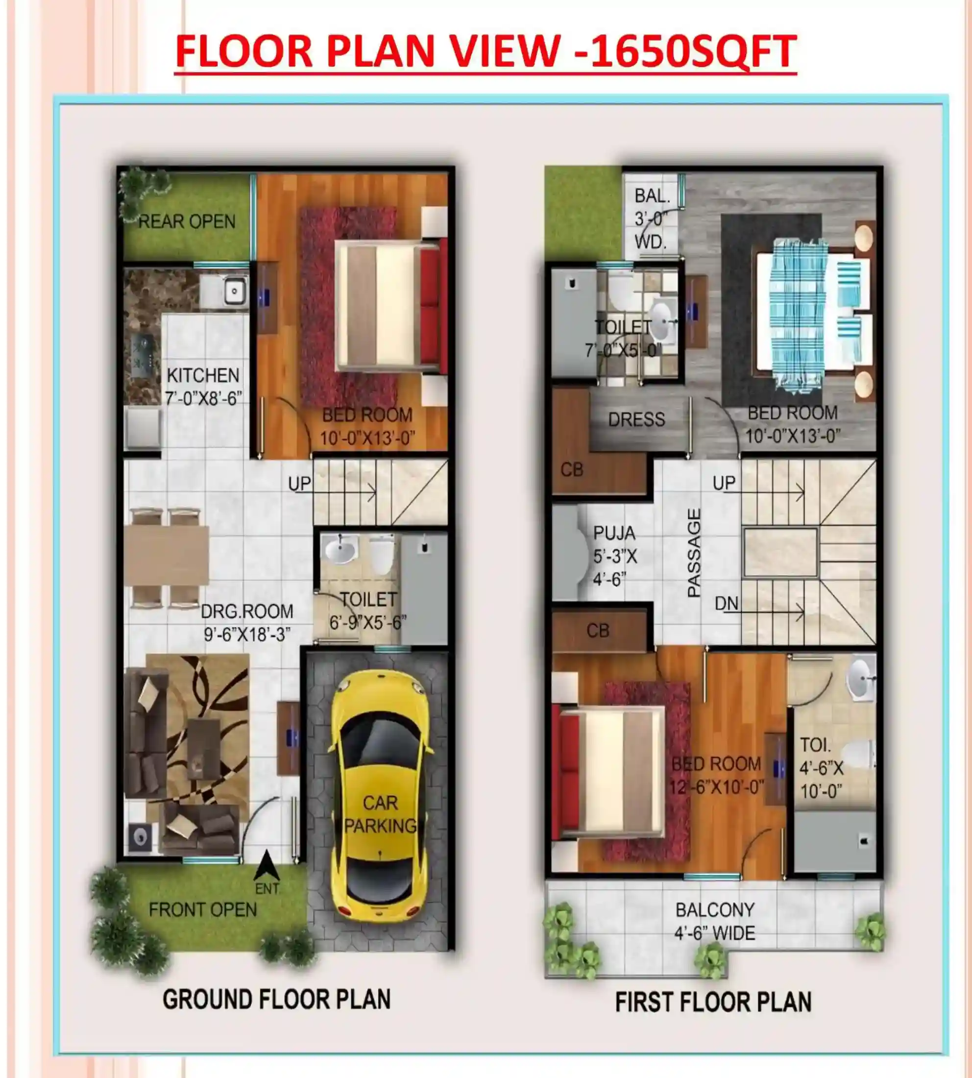 Avni Palm Villa 1650 sq ft floor plan