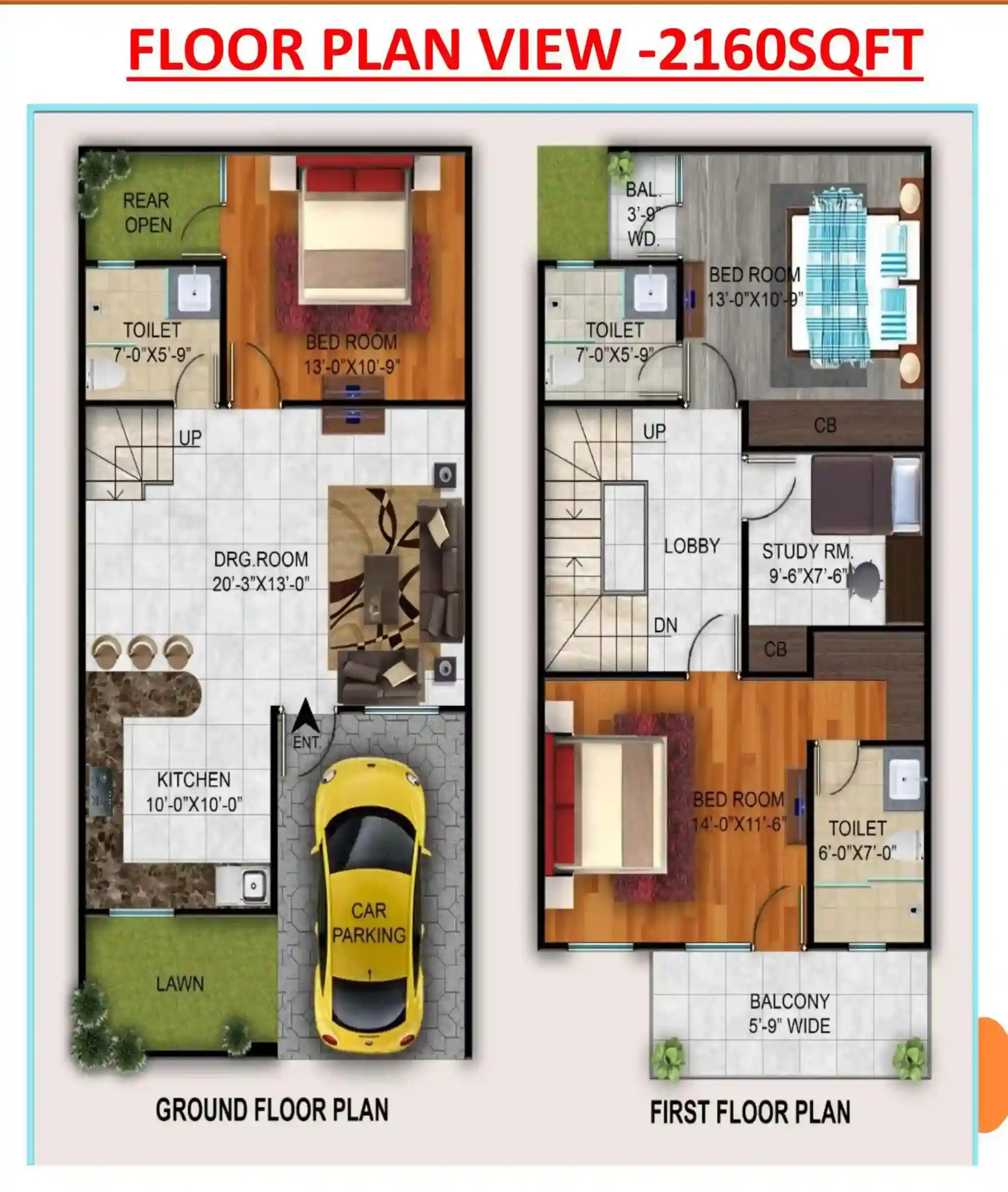 Avni Palm Villa 2160 sq ft floor plan with study