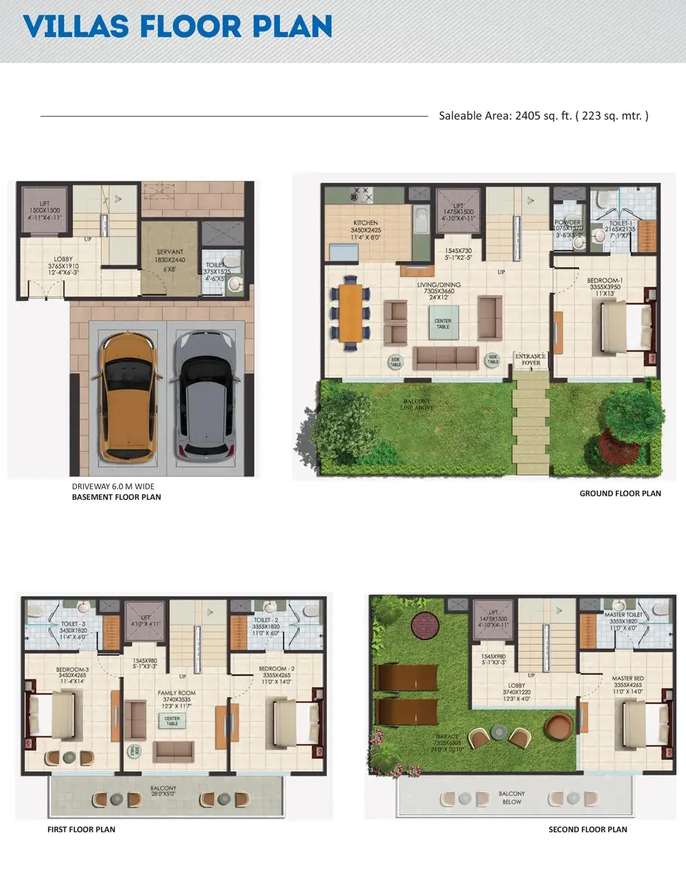 Supertech Sports City Villa Type A 2405 sq ft floor plan