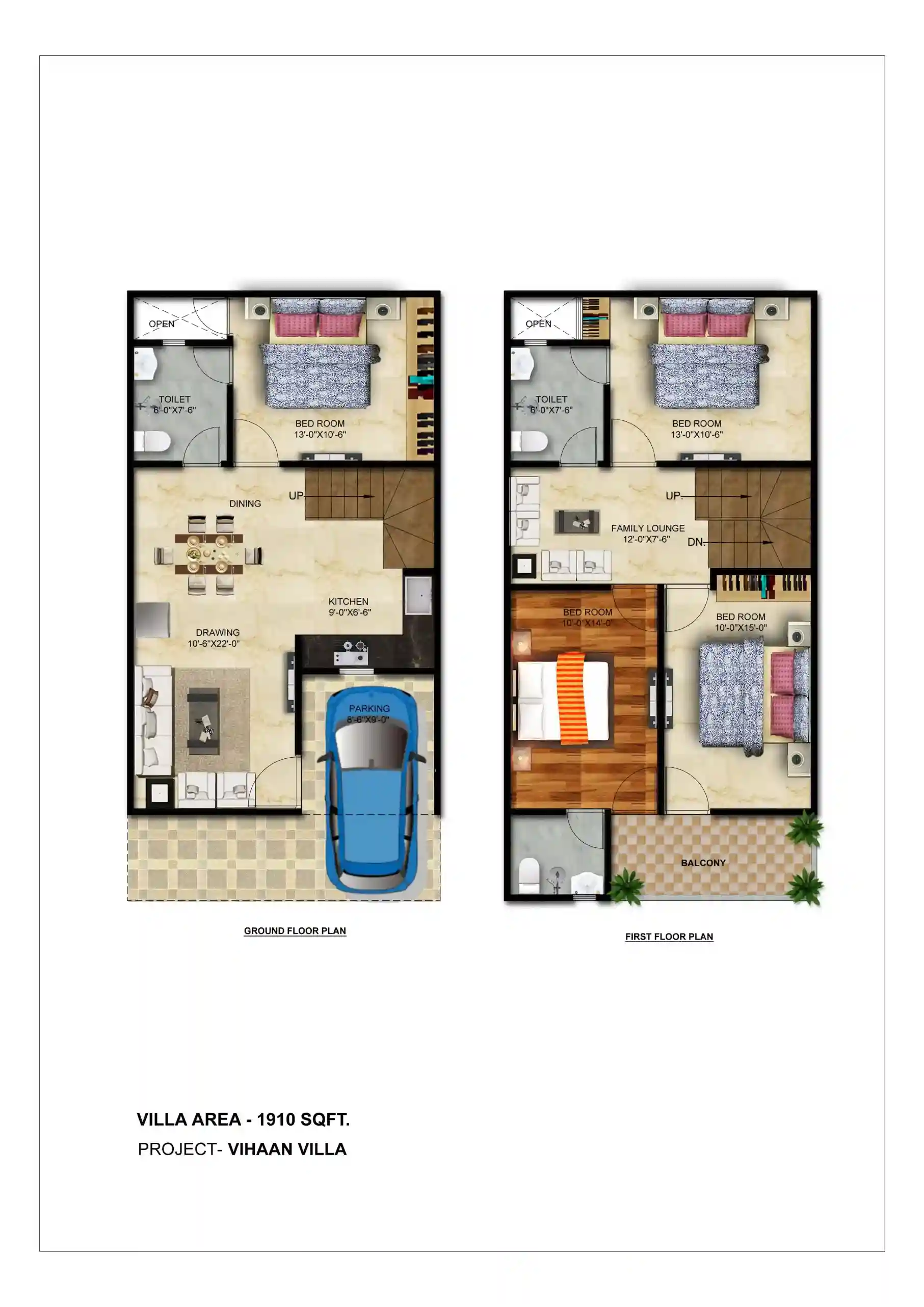 Vihaan Villas 1910 sq ft duplex floor plan