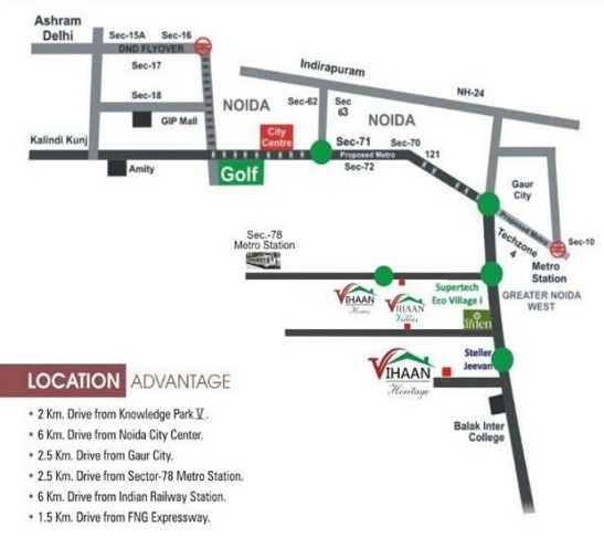 Vihaan Villas location map on the Sector 10 Noida Extension grid
