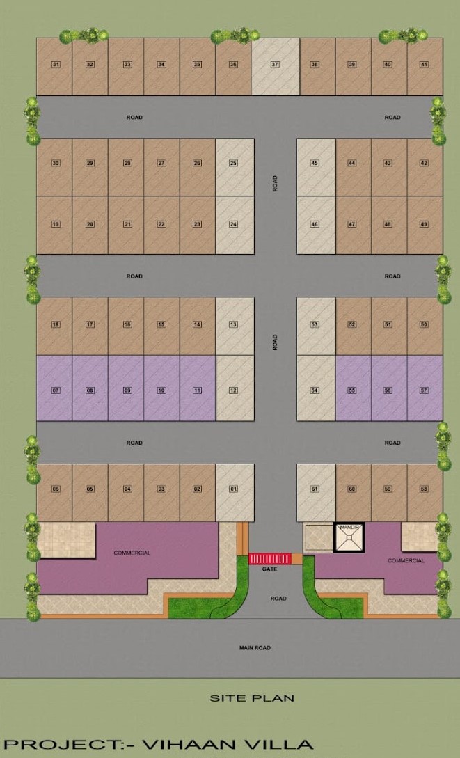 Vihaan Villas 61-plot site plan with commercial frontage