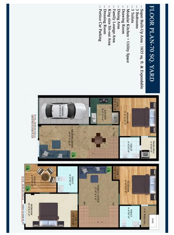 Greno Green 70 sq yd 1635 sqft duplex plan