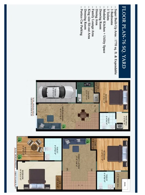 Greno Green 76 sq yd 1770 sqft duplex plan