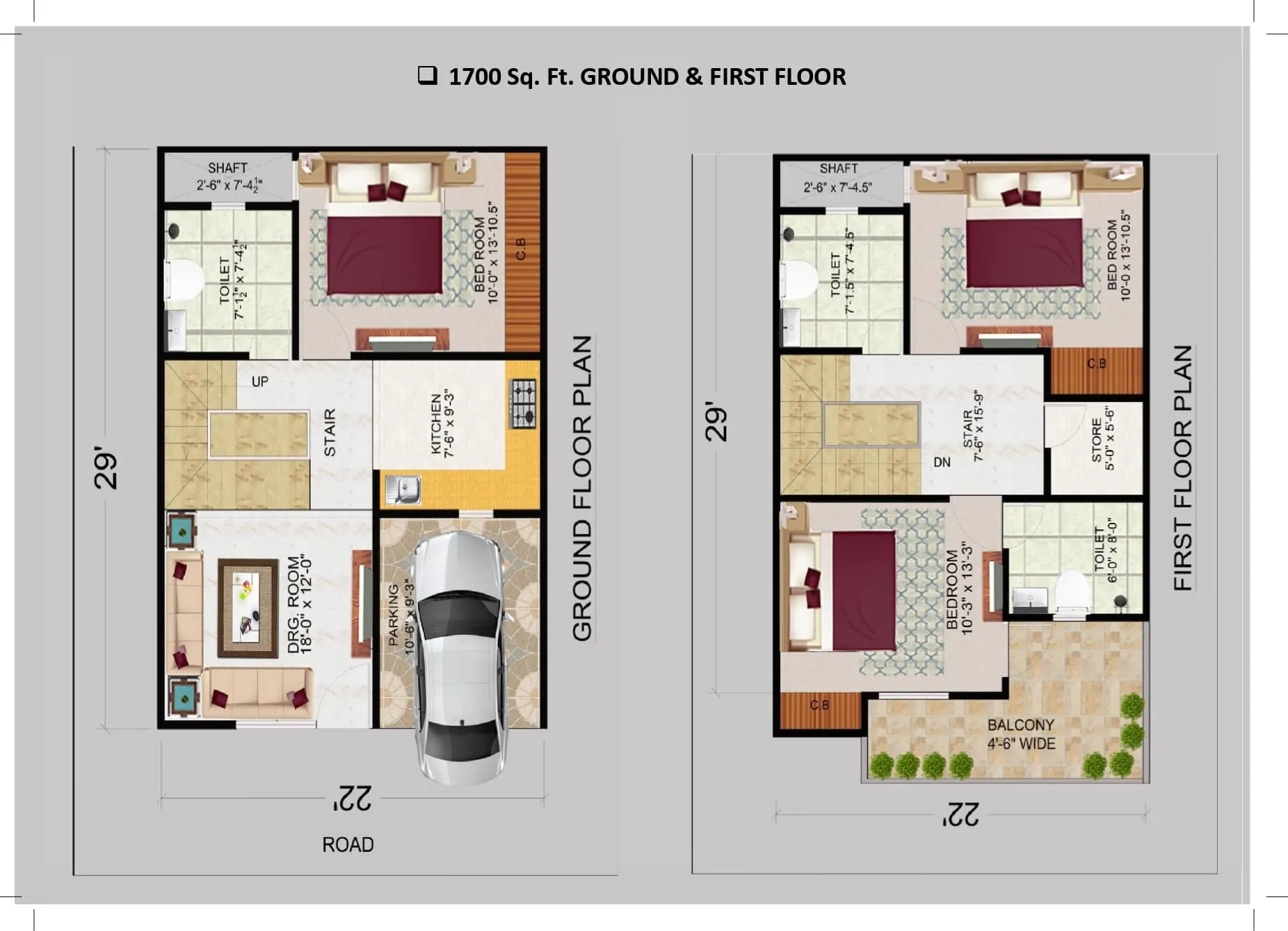 Satya Villas 1700 sq ft duplex floor plan