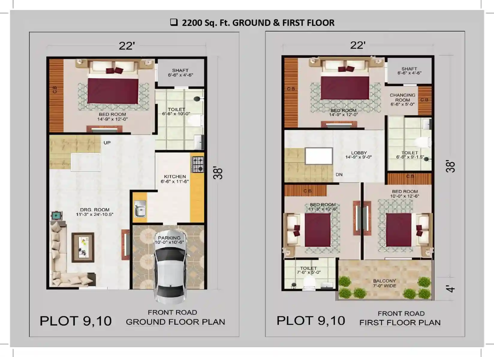 Satya Villas 2200 sq ft duplex floor plan (Plots 9-10)