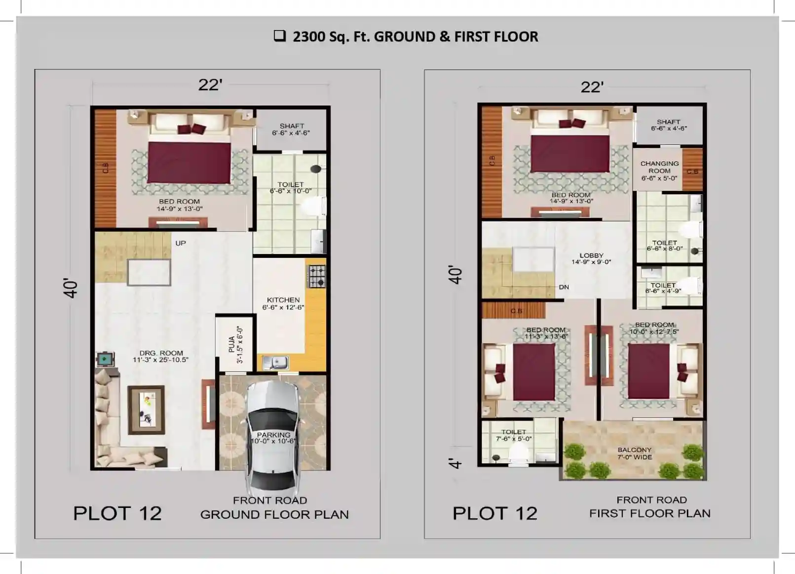 Satya Villas 2300 sq ft duplex floor plan (Plot 12)