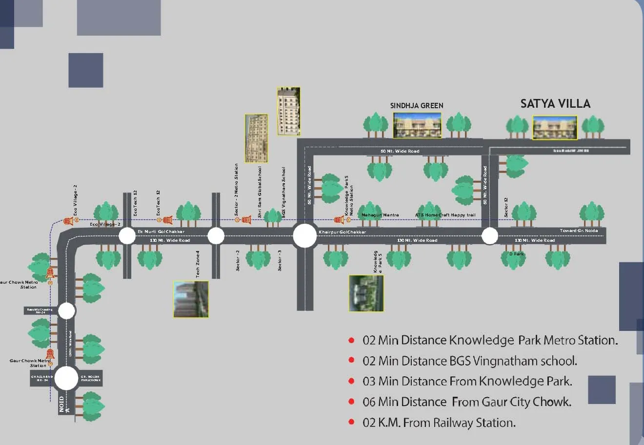 Satya Villas location map on Noida Extension 130m road corridor
