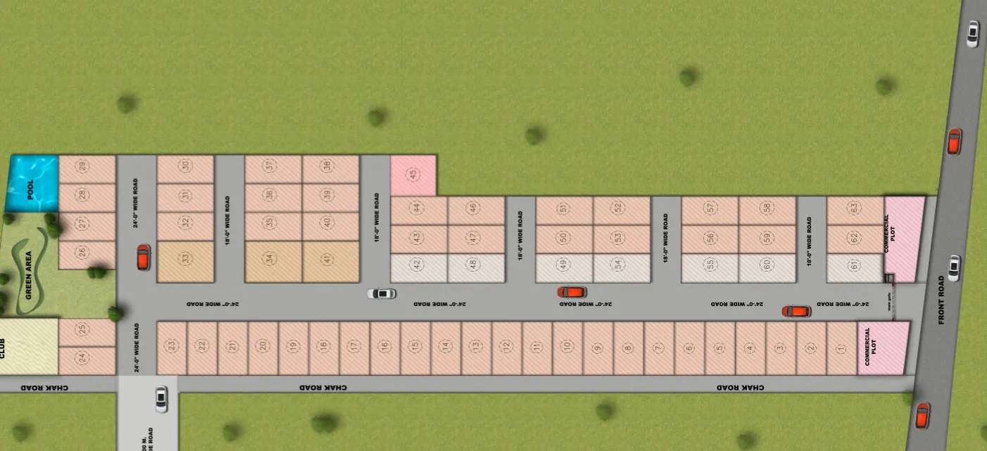 Twin Clarus Villas 63-plot site plan with pool and club