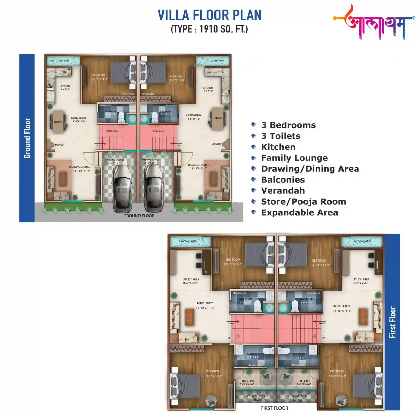 Aalayam 1910 sqft twin-unit floor plan