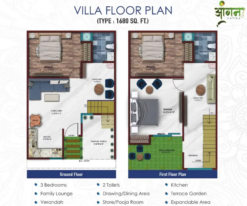 Aangan Vatika 1680 sqft plan
