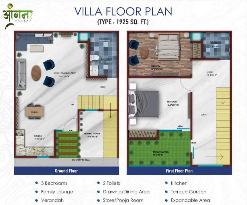 Aangan Vatika 1925 sqft plan