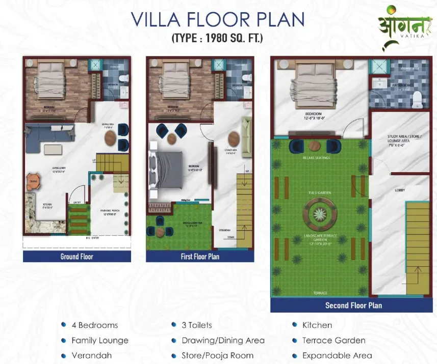 Aangan Vatika 1980 sqft plan