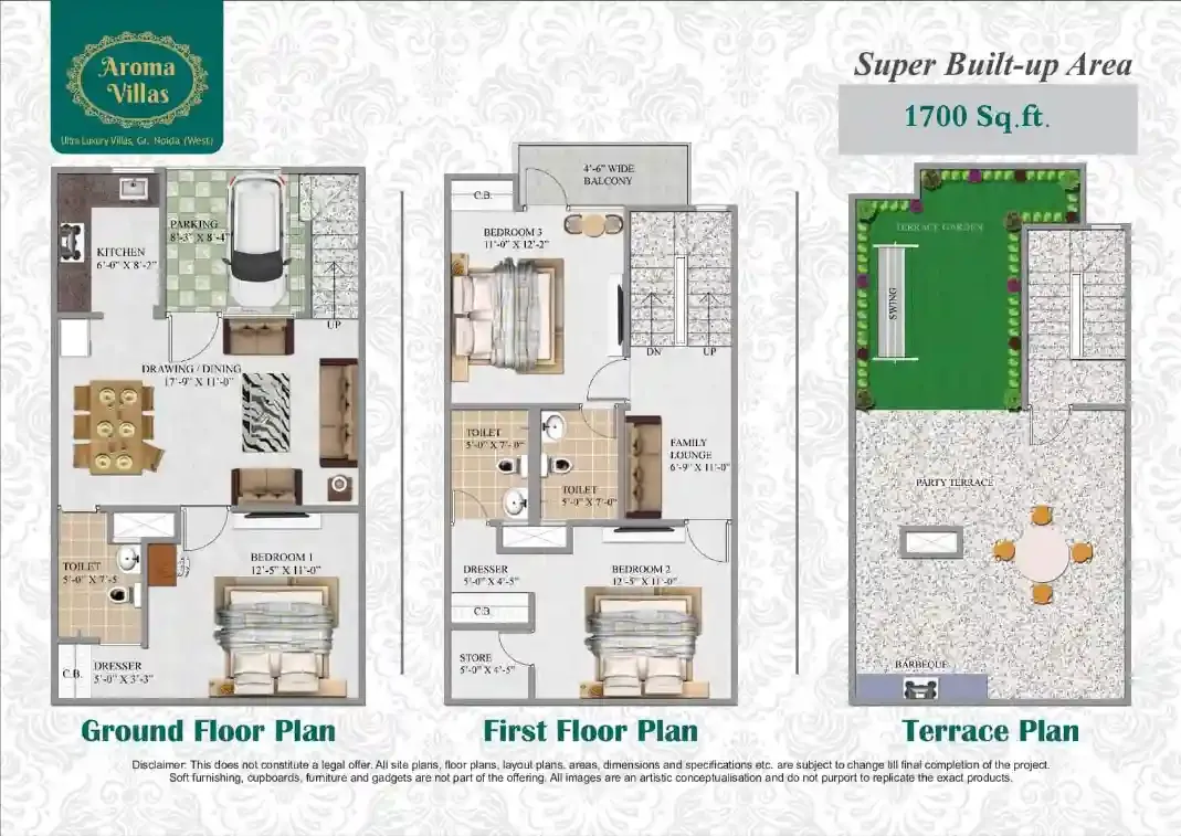 Aroma Villas 1700 sqft floor plan