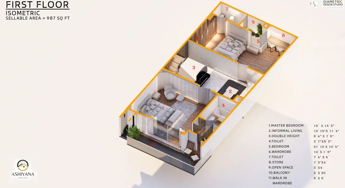 Ashiyana Villas first floor isometric plan