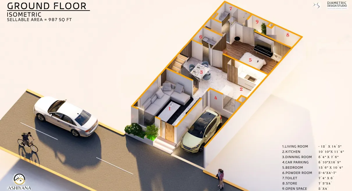 Ashiyana Villas ground floor isometric plan