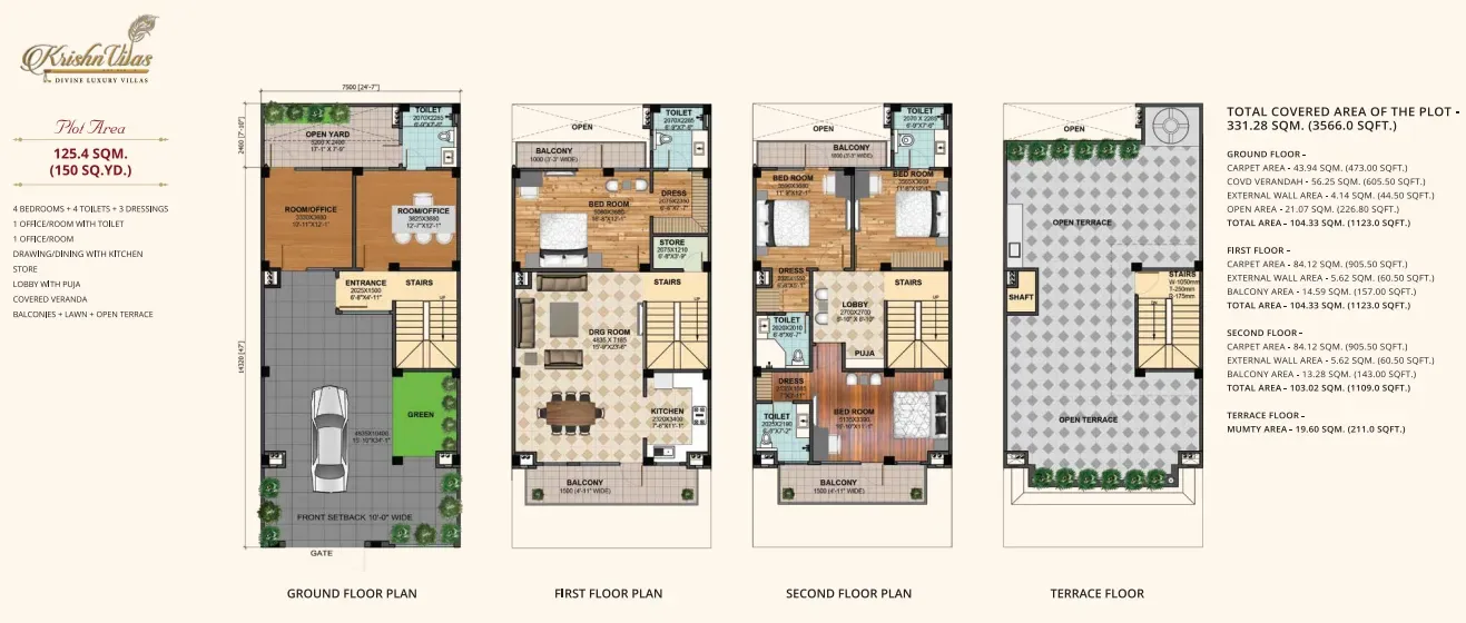 Gaur Krishna Villas 125 sqm 1500 sqft plan
