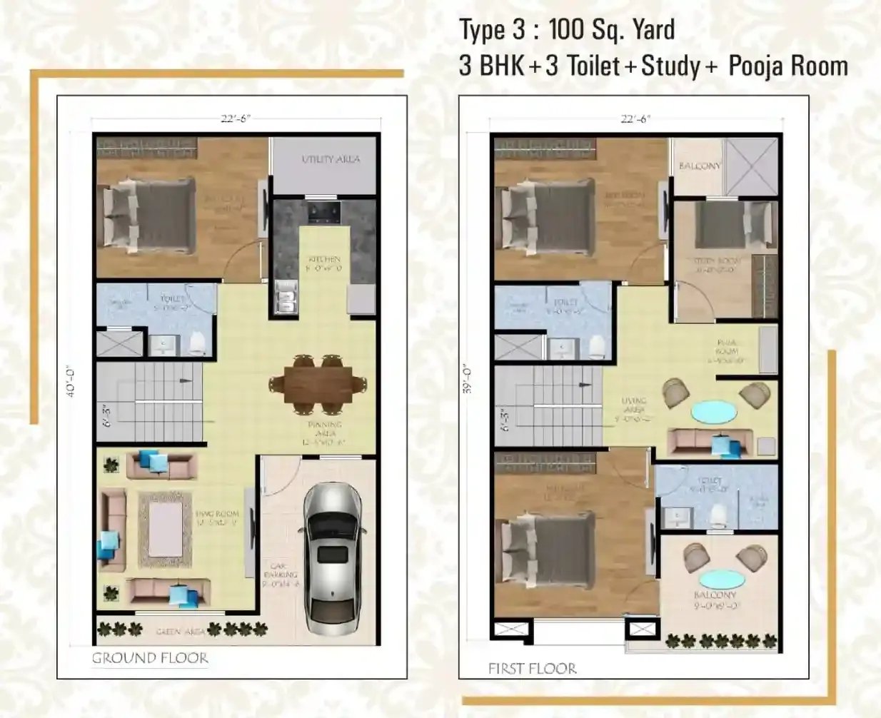 Signature Villas 100 sq yd floor plan