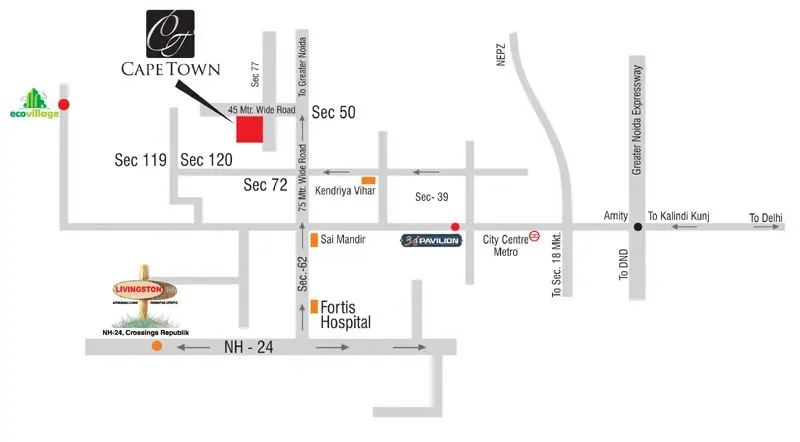 Supertech Czar location map Cape Town Omicron Greater Noida