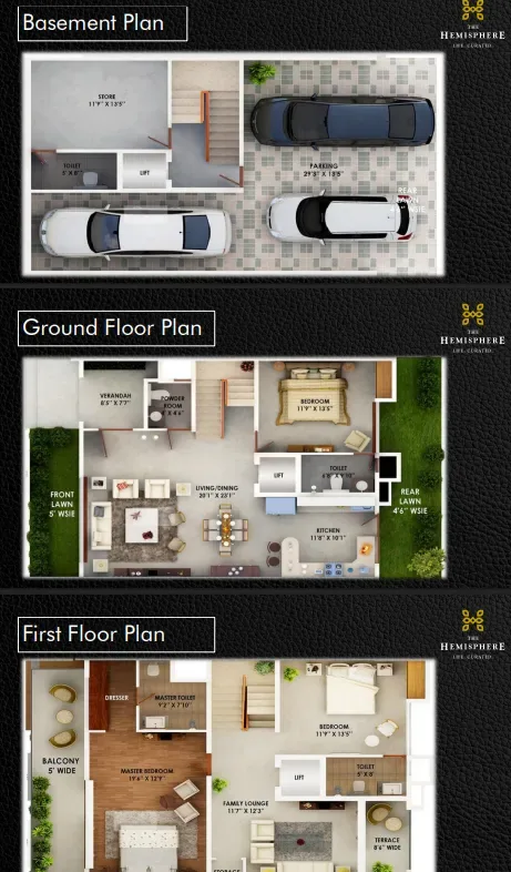 The Hemisphere Golf Villas Golf Villa · Plate A (Basement + Ground + First)