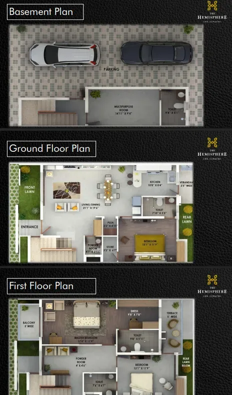 The Hemisphere Golf Villas Golf Villa · Plate B (Basement + Ground + First)