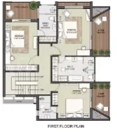 Rise Resort Residence Villa — First floor plan of a residential unit showing bedrooms, bathrooms, and balconies.