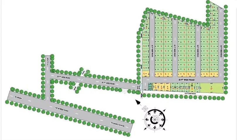 Aalyam Upvan Villas — Site plan of a residential project showing plots, roads, and green spaces.