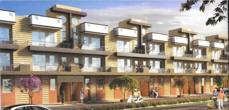 Artistic architectural render of Lotus Srishti G+2 independent floors at Crossings Republik, Ghaziabad, showing balconies and mumty features.