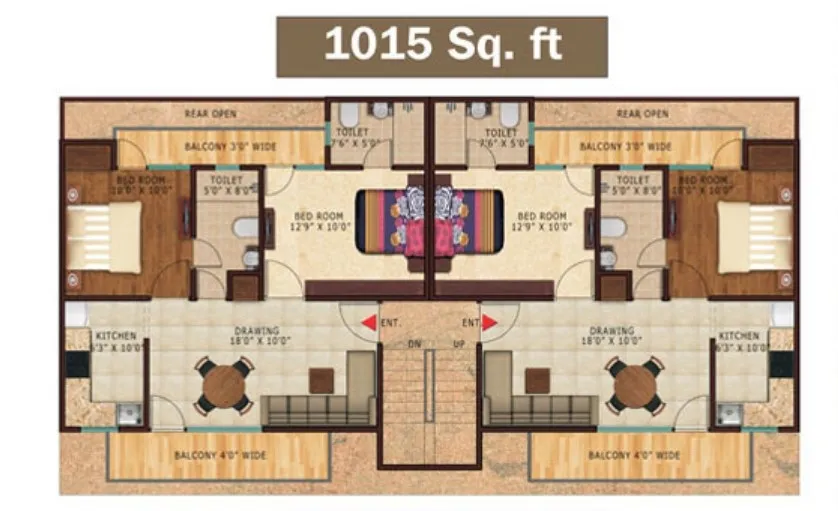 Lotus Villas 1015 sqft twin unit floor plan