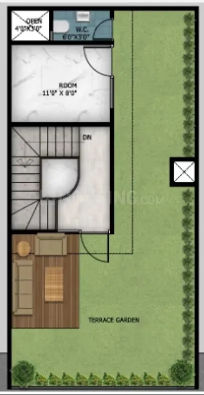 Paradise Krishna Vatika Luxurious Villas — Floor plan of a unit showing a room, WC, open area, terrace garden, and stairs