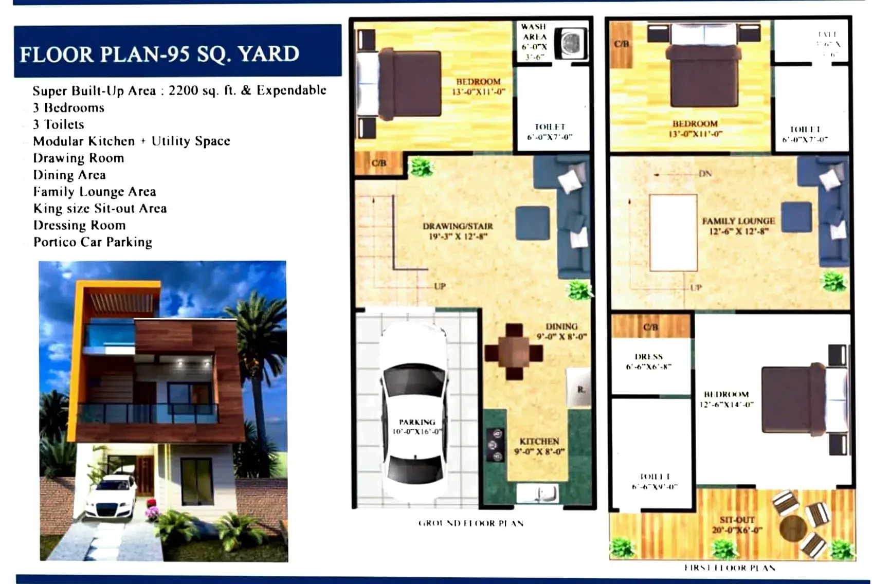 Balaji Green Villas 95 sq yd 3BHK floor plan with ground and first floor