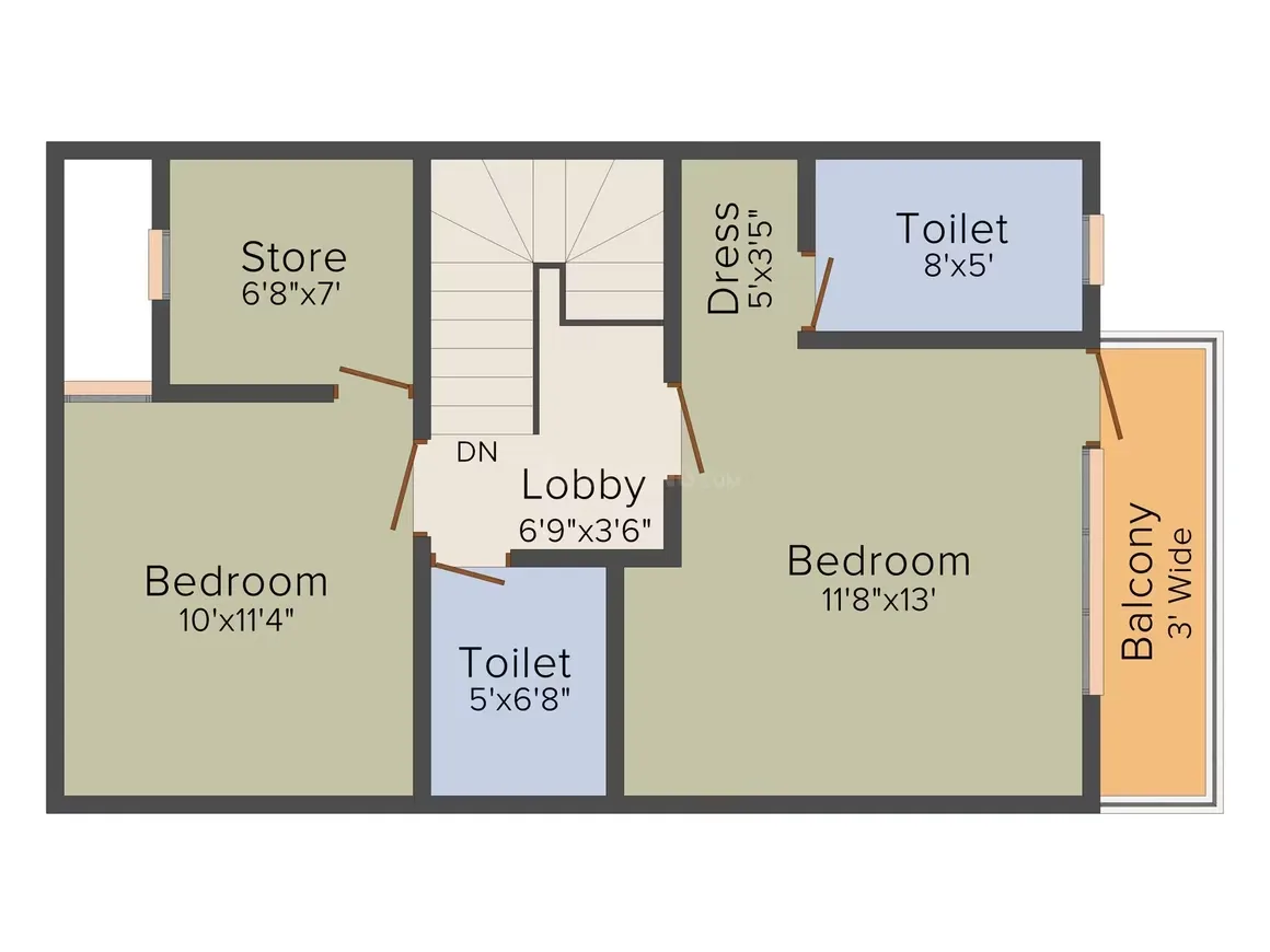 Shubh Villa — Floor plan showing two bedrooms, two toilets, a store room, a lobby, and a balcony.