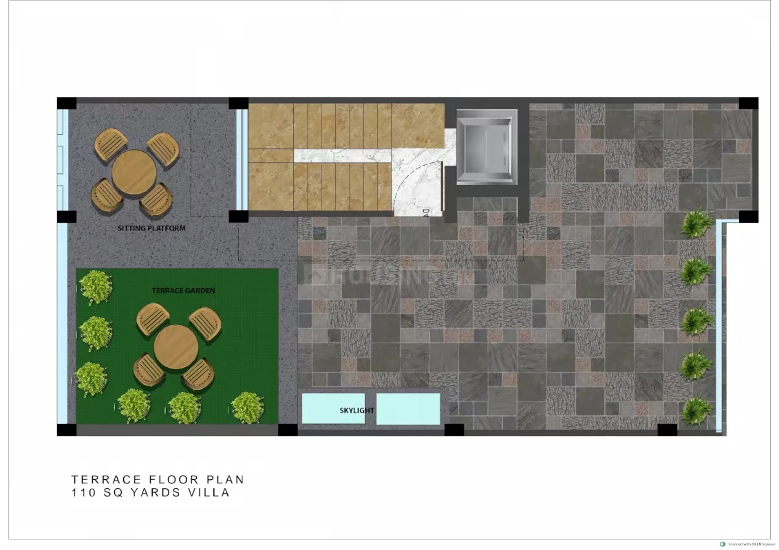 Escon Panache Villas — Floor plan of a terrace garden with seating area and skylight for a 110 square yards villa