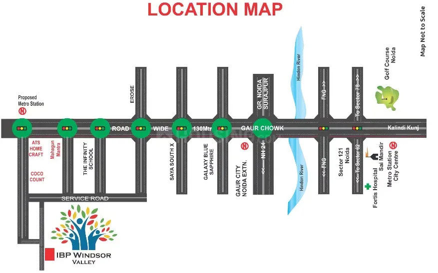 IBP Windsor Valley — Location map of IBP Windsor Valley, showing roads, river, metro stations, and nearby landmarks.
