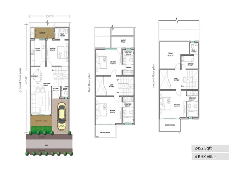 Paramount Golf Foreste 2452 sq ft 4 BHK villa floor plan.