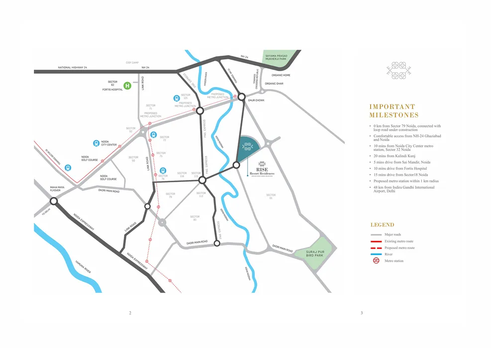 Rise Forest Floors / Rise Resort Residences location map with metro and NH-24 links