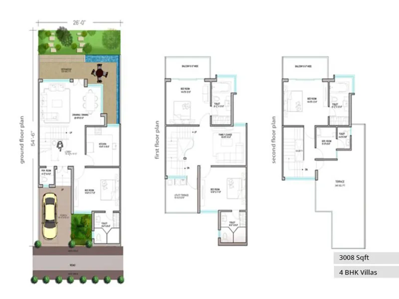 Paramount Golf Foreste 3008 sq ft 4 BHK villa floor plan.