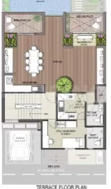 Rise Resort Residence Villa — Floor plan of a terrace level showing a dining area, seating areas, and a swimming pool.
