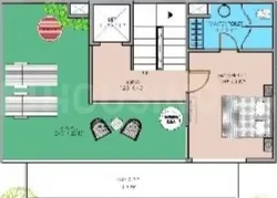 Ajnara Sports City Villas — Floor plan showing the layout of a unit with outdoor space, living area, bedroom, and bathroom.