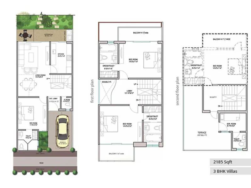 Paramount Golf Foreste 2185 sq ft 3 BHK villa floor plan.