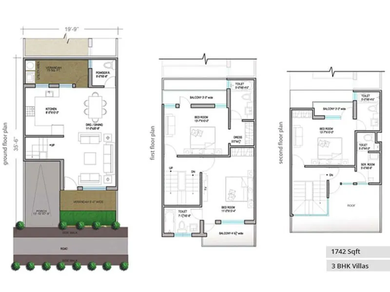 Paramount Golf Foreste 1742 sq ft 3 BHK villa floor plan.