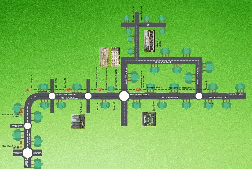 Sector 10 and Techzone-IV corridor location map near Sindhuja Greens Villa