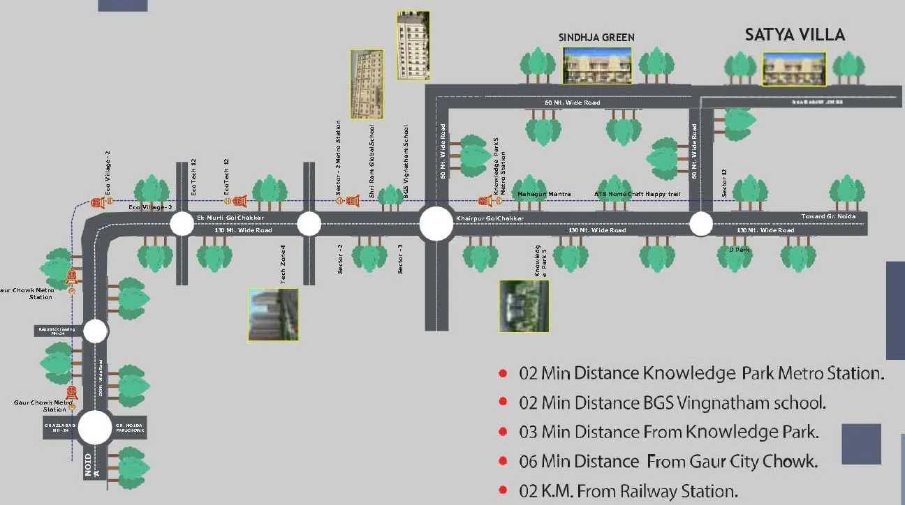 Sector 10 and Knowledge Park corridor map covering the area around Trinity Primus Villas