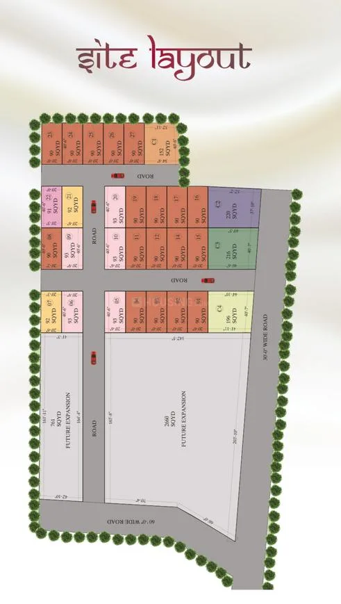 Ashoka Raj Villas — Site layout plan of a residential project showing plots, roads, and areas marked for future expansion.